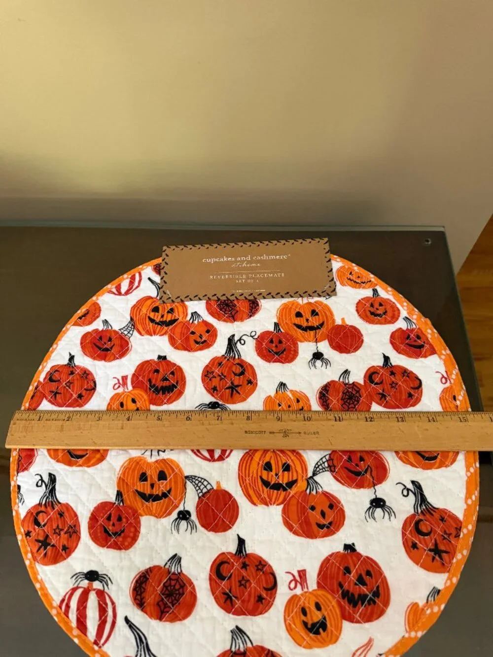 Cupcakes and Cashmere at Home Set of 4 Quilted Placemats Reversible Pumpkins NWT